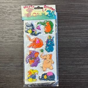 Vintage 1980s Colorful ELEPHANTS Puffy Stickers Sheet Happy Sticker NOS